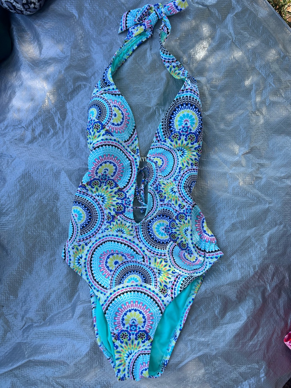 Bar III Teal Multi Medallion One-Piece Swimsuit